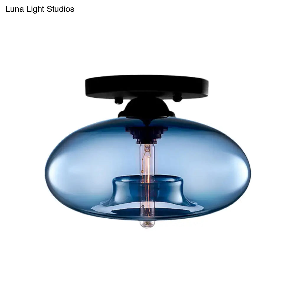 DecorBites™ Simple Style Glass Oval Flush Mount Lamp with 1 Light - Clear/Amber/Smoky Ceiling Fixture for Hallway