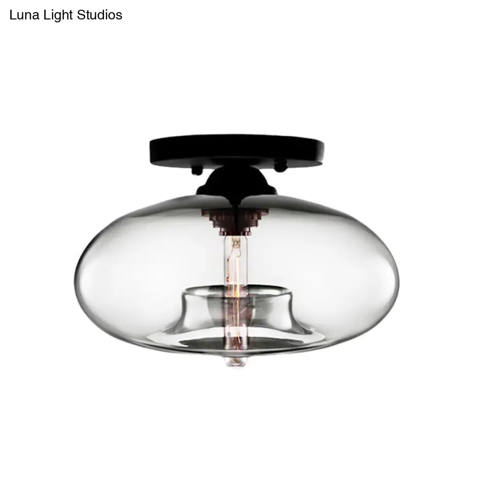 DecorBites™ Simple Style Glass Oval Flush Mount Lamp with 1 Light - Clear/Amber/Smoky Ceiling Fixture for Hallway