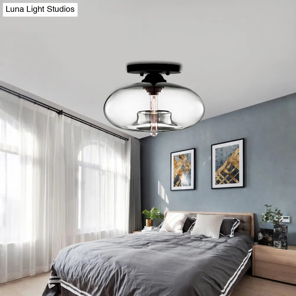 DecorBites™ Simple Style Glass Oval Flush Mount Lamp with 1 Light - Clear/Amber/Smoky Ceiling Fixture for Hallway