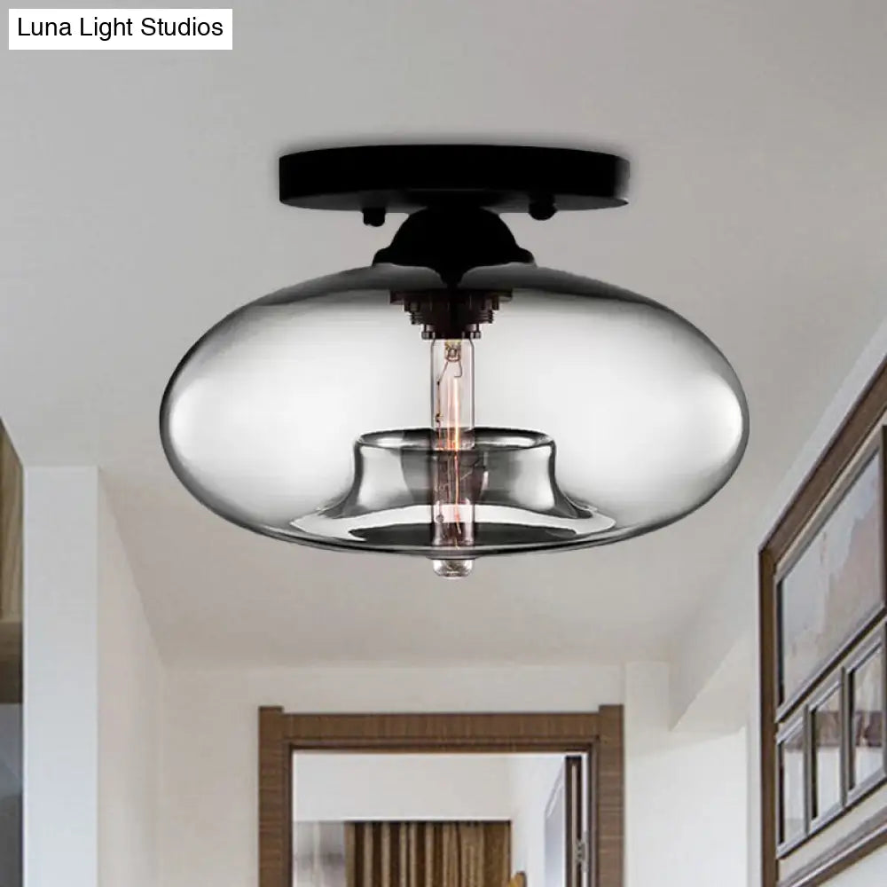 DecorBites™ Simple Style Glass Oval Flush Mount Lamp with 1 Light - Clear/Amber/Smoky Ceiling Fixture for Hallway