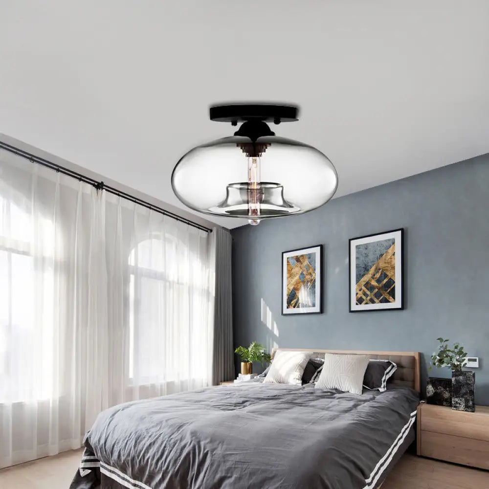 DecorBites™ Simple Style Glass Oval Flush Mount Lamp with 1 Light - Clear/Amber/Smoky Ceiling Fixture for Hallway