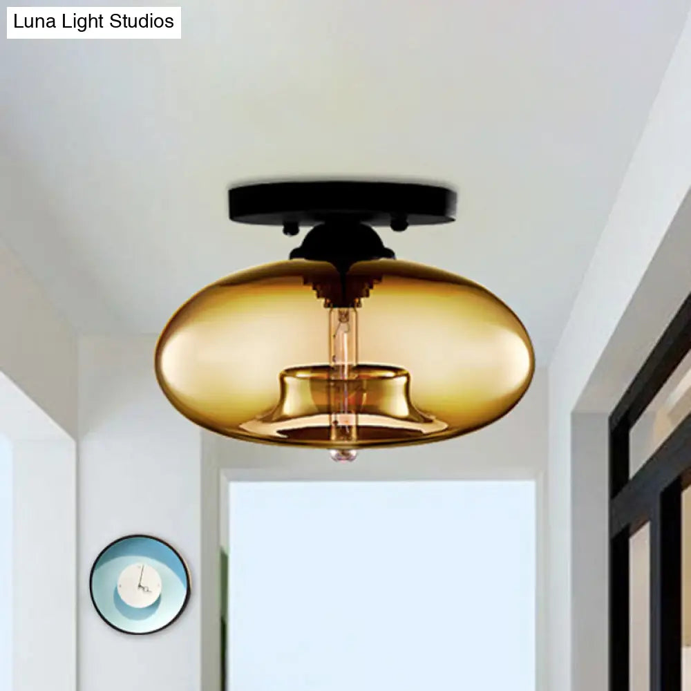 DecorBites™ Simple Style Glass Oval Flush Mount Lamp with 1 Light - Clear/Amber/Smoky Ceiling Fixture for Hallway