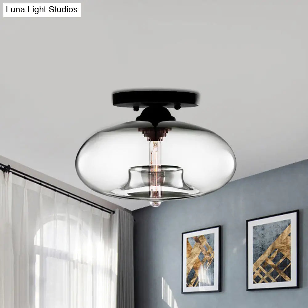 DecorBites™ Simple Style Glass Oval Flush Mount Lamp with 1 Light - Clear/Amber/Smoky Ceiling Fixture for Hallway
