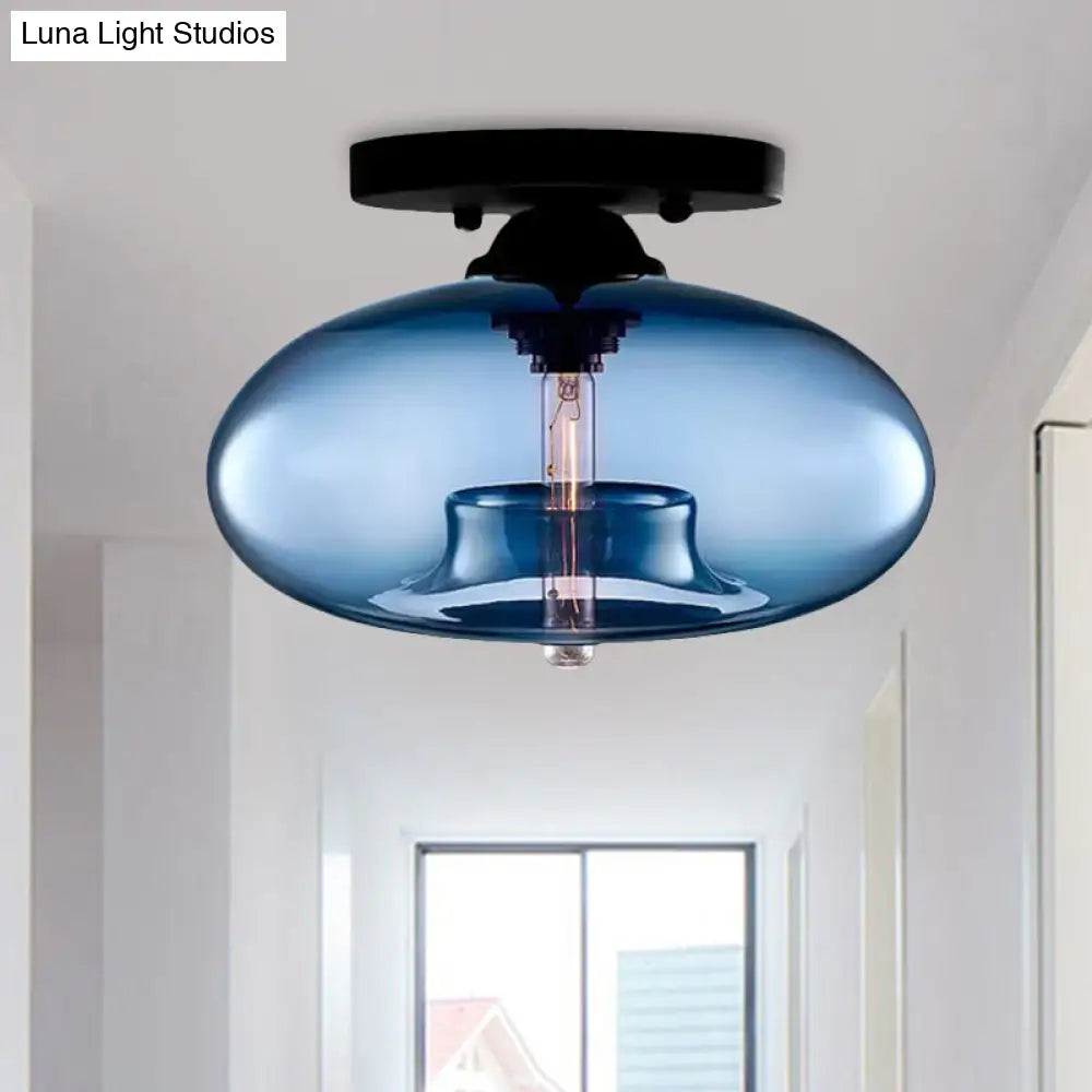 DecorBites™ Simple Style Glass Oval Flush Mount Lamp with 1 Light - Clear/Amber/Smoky Ceiling Fixture for Hallway