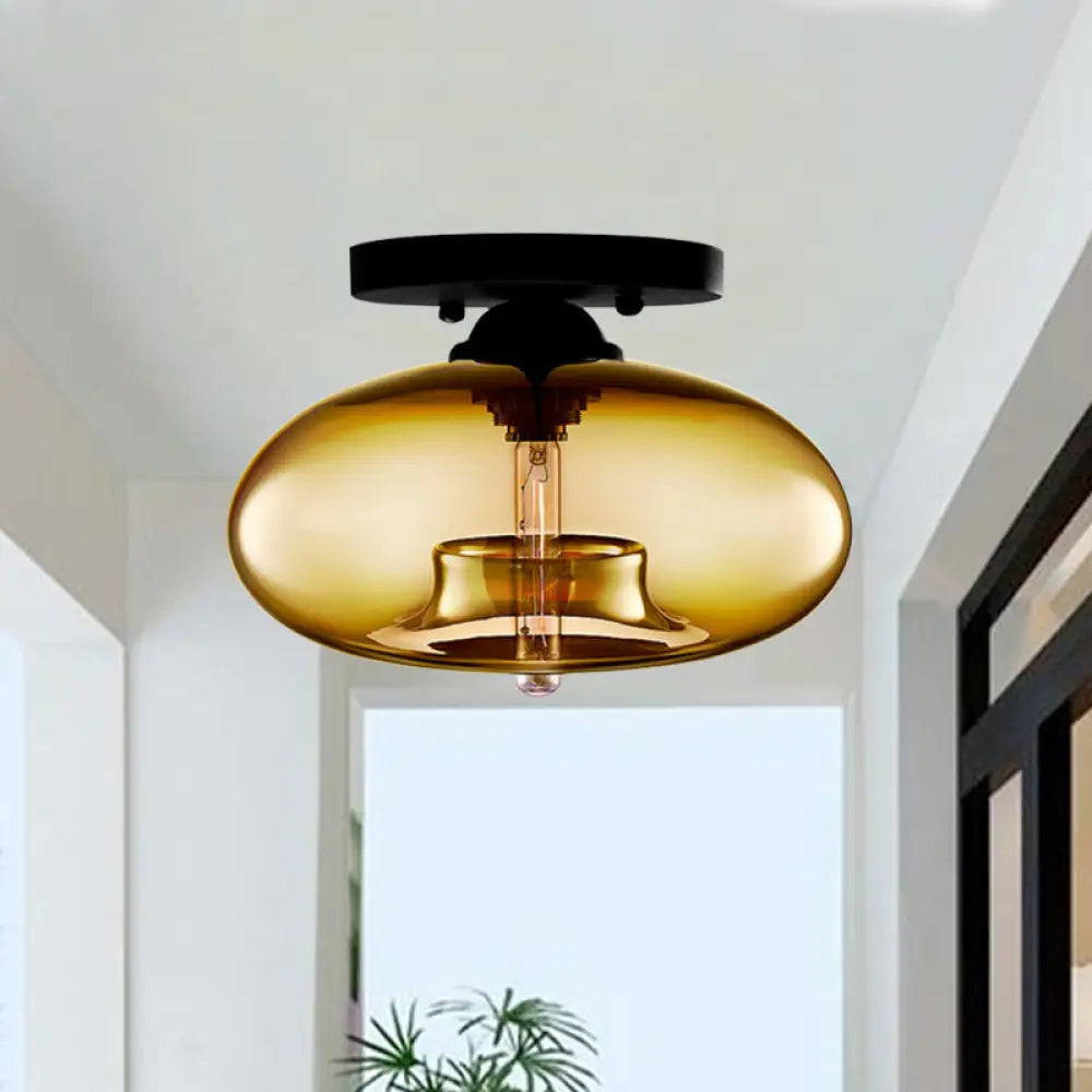 DecorBites™ Simple Style Glass Oval Flush Mount Lamp with 1 Light - Clear/Amber/Smoky Ceiling Fixture for Hallway