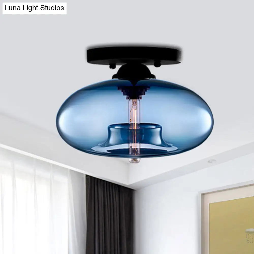DecorBites™ Simple Style Glass Oval Flush Mount Lamp with 1 Light - Clear/Amber/Smoky Ceiling Fixture for Hallway