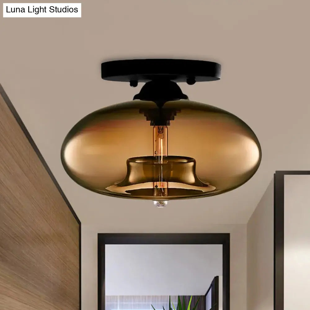 DecorBites™ Simple Style Glass Oval Flush Mount Lamp with 1 Light - Clear/Amber/Smoky Ceiling Fixture for Hallway