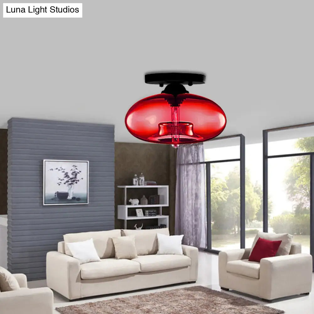 DecorBites™ Simple Style Glass Oval Flush Mount Lamp with 1 Light - Clear/Amber/Smoky Ceiling Fixture for Hallway