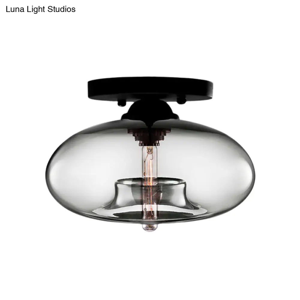 DecorBites™ Simple Style Glass Oval Flush Mount Lamp with 1 Light - Clear/Amber/Smoky Ceiling Fixture for Hallway