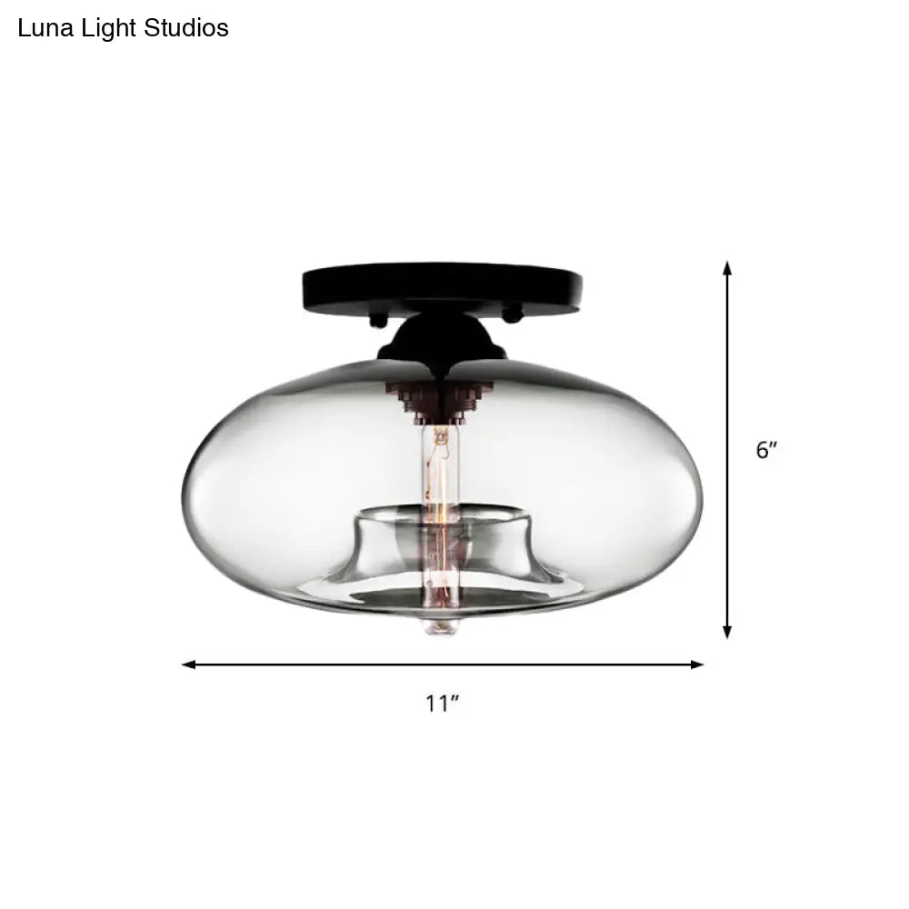 DecorBites™ Simple Style Glass Oval Flush Mount Lamp with 1 Light - Clear/Amber/Smoky Ceiling Fixture for Hallway