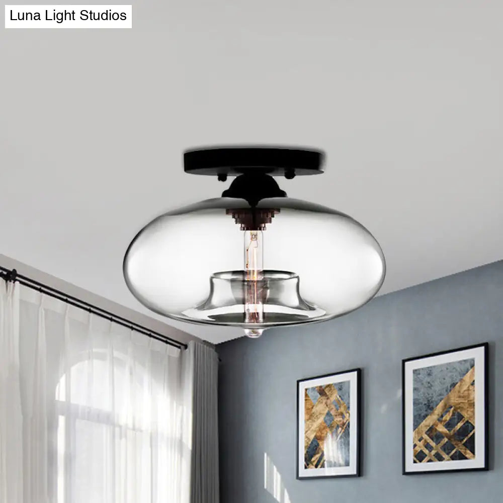 DecorBites™ Simple Style Glass Oval Flush Mount Lamp with 1 Light - Clear/Amber/Smoky Ceiling Fixture for Hallway