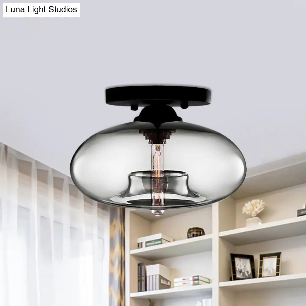 DecorBites™ Simple Style Glass Oval Flush Mount Lamp with 1 Light - Clear/Amber/Smoky Ceiling Fixture for Hallway