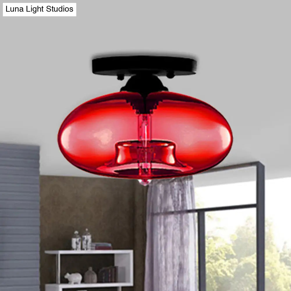DecorBites™ Simple Style Glass Oval Flush Mount Lamp with 1 Light - Clear/Amber/Smoky Ceiling Fixture for Hallway