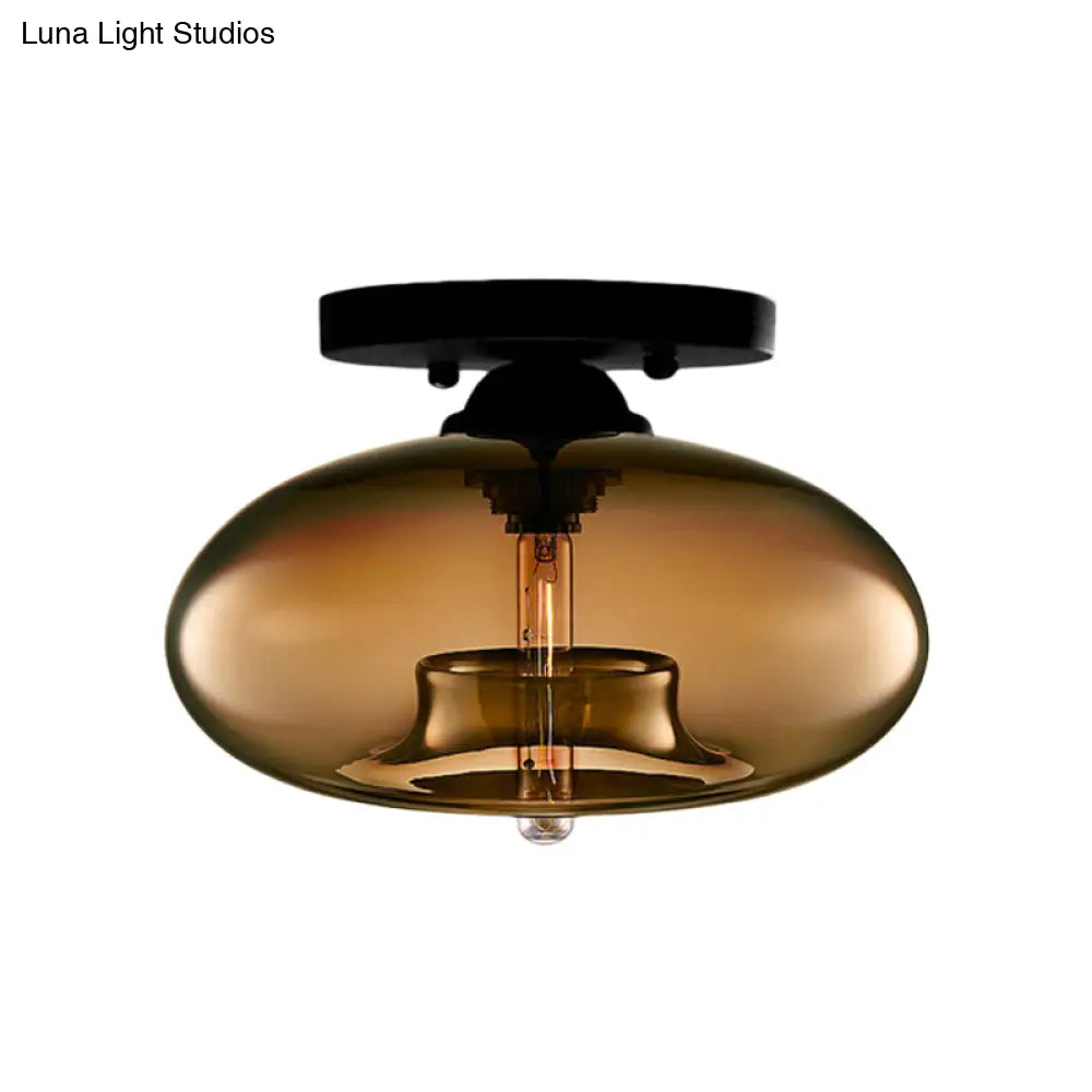 DecorBites™ Simple Style Glass Oval Flush Mount Lamp with 1 Light - Clear/Amber/Smoky Ceiling Fixture for Hallway