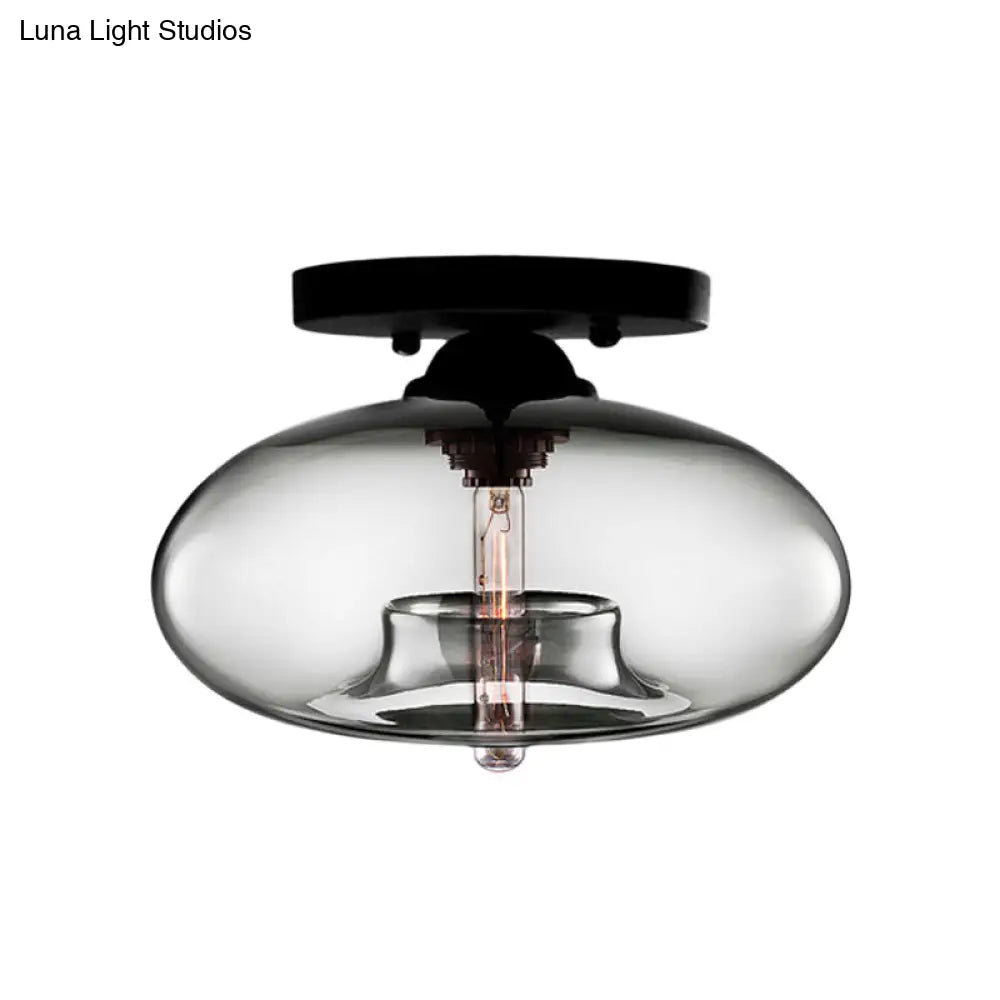 DecorBites™ Simple Style Glass Oval Flush Mount Lamp with 1 Light - Clear/Amber/Smoky Ceiling Fixture for Hallway