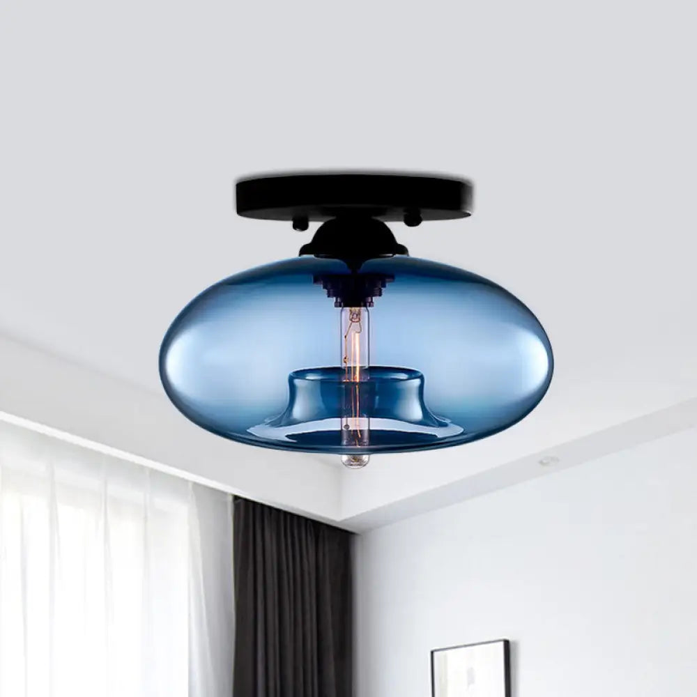 DecorBites™ Simple Style Glass Oval Flush Mount Lamp with 1 Light - Clear/Amber/Smoky Ceiling Fixture for Hallway
