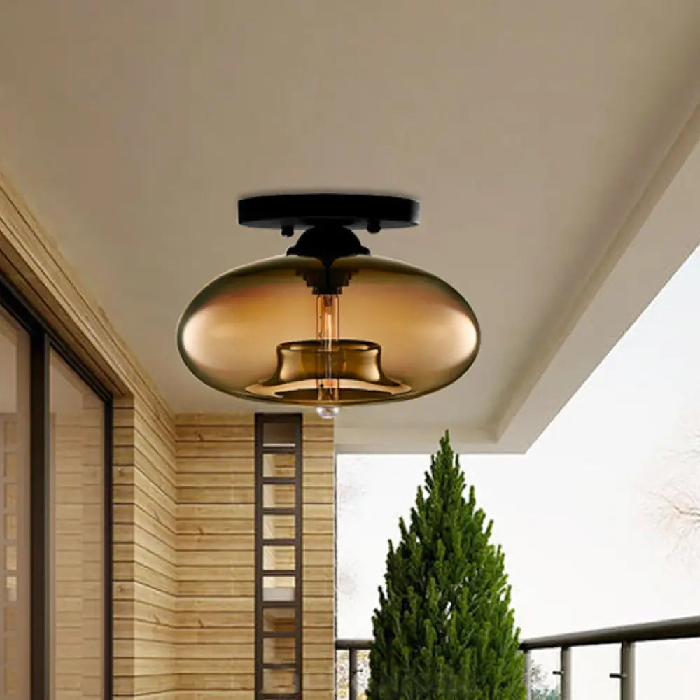 DecorBites™ Simple Style Glass Oval Flush Mount Lamp with 1 Light - Clear/Amber/Smoky Ceiling Fixture for Hallway