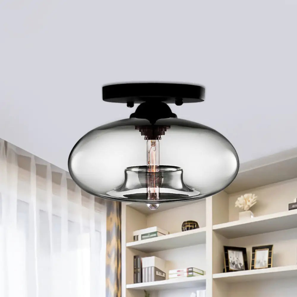 DecorBites™ Simple Style Glass Oval Flush Mount Lamp with 1 Light - Clear/Amber/Smoky Ceiling Fixture for Hallway