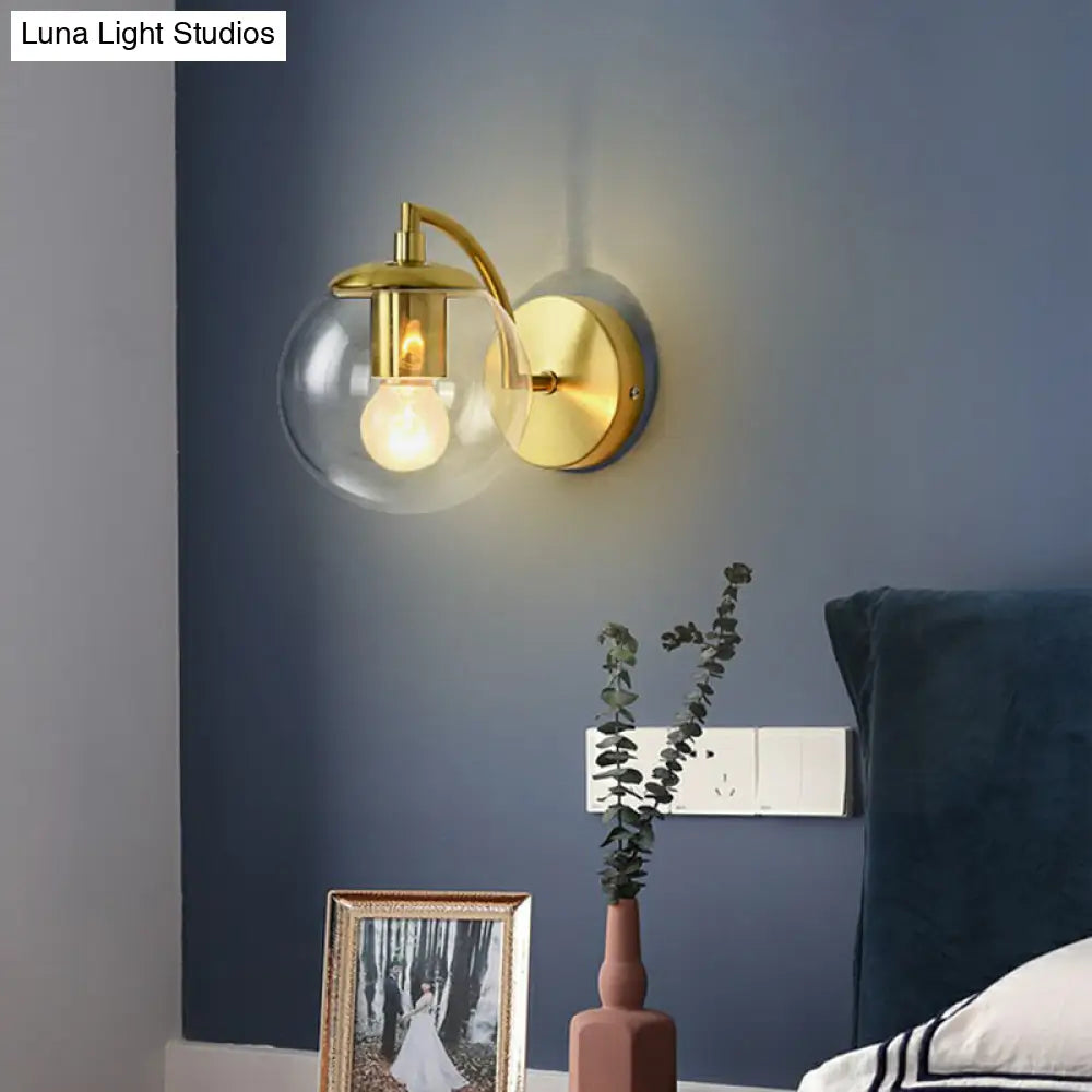 DecorBites™ Simple Style Glass Wall Mounted Light with Brass Finish - Spherical Stairway Wall Lighting Fixture (1 Bulb)