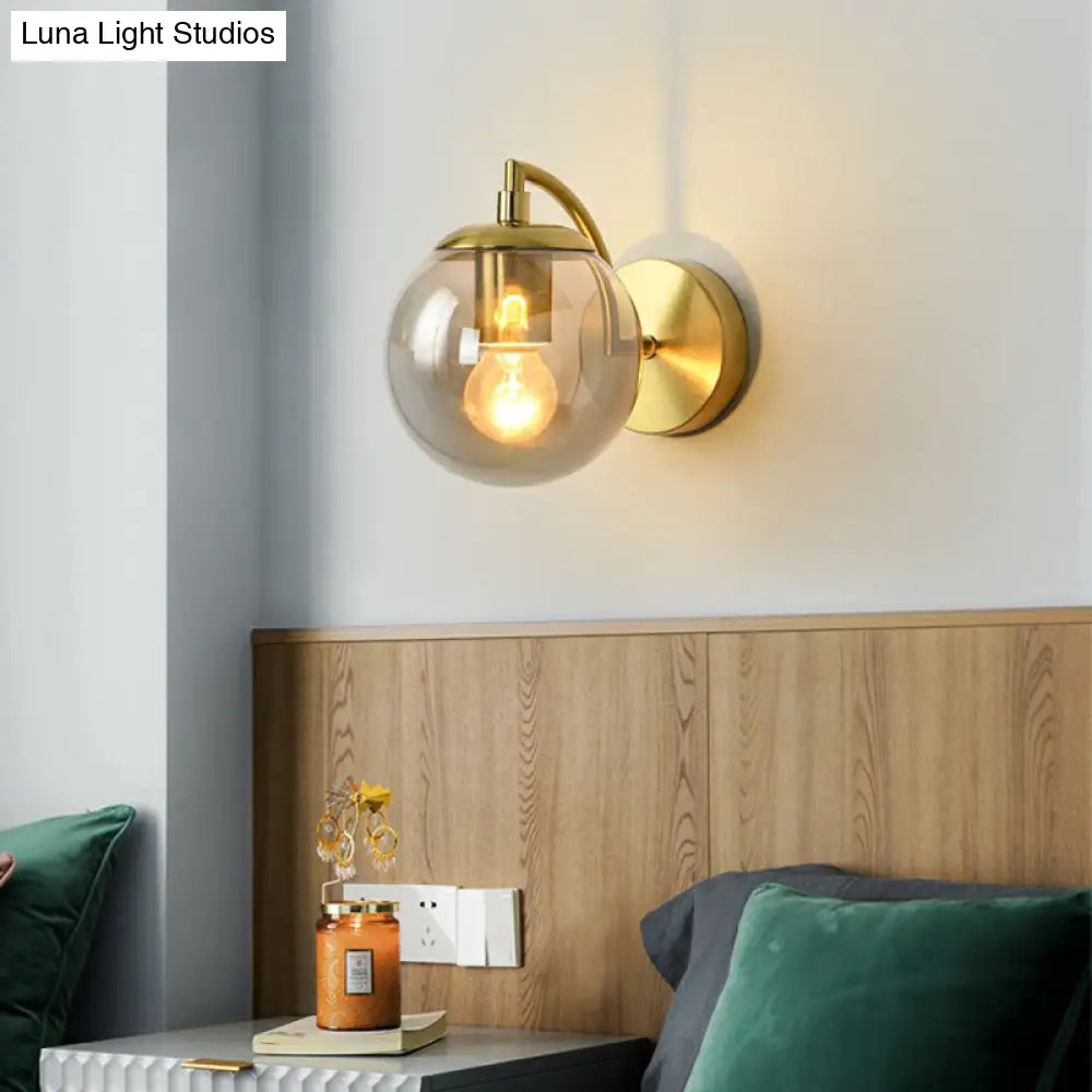 DecorBites™ Simple Style Glass Wall Mounted Light with Brass Finish - Spherical Stairway Wall Lighting Fixture (1 Bulb)
