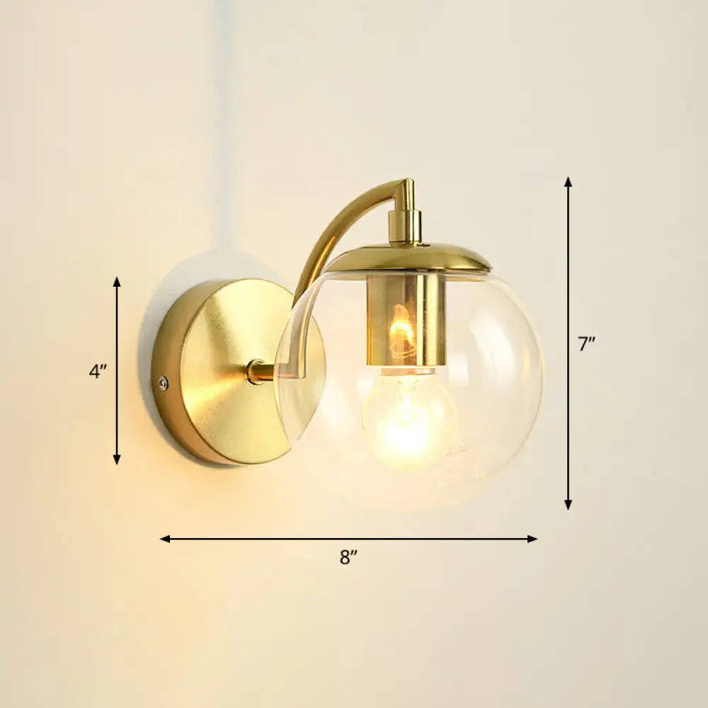 DecorBites™ Simple Style Glass Wall Mounted Light with Brass Finish - Spherical Stairway Wall Lighting Fixture (1 Bulb)