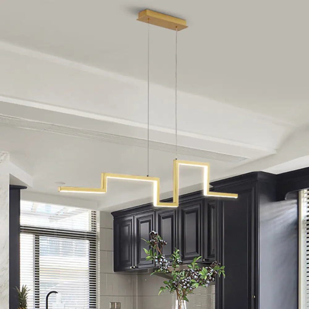 DecorBites™ Simple Style Linear Metal Hanging Light Fixture - Black/Gray/Gold, 31.5"/39" Wide LED Chandelier Lamp in Warm/White Light