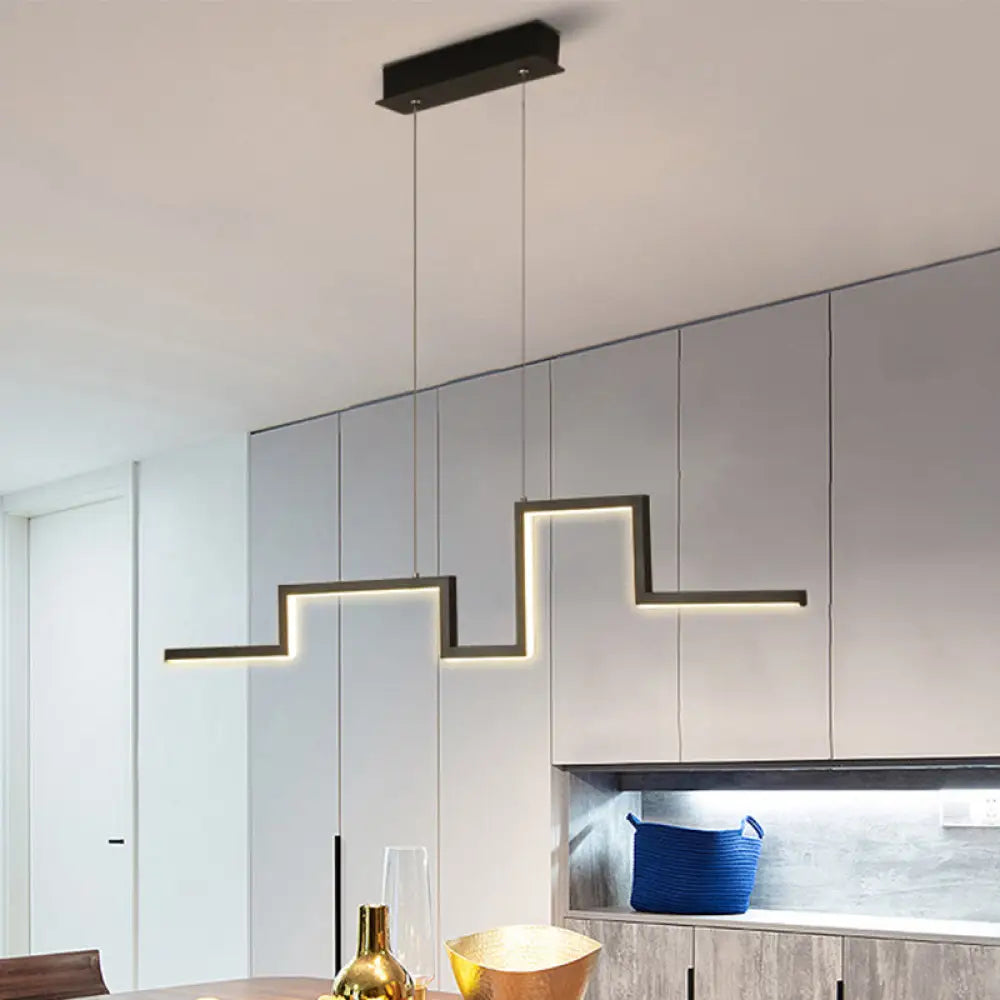 DecorBites™ Simple Style Linear Metal Hanging Light Fixture - Black/Gray/Gold, 31.5"/39" Wide LED Chandelier Lamp in Warm/White Light