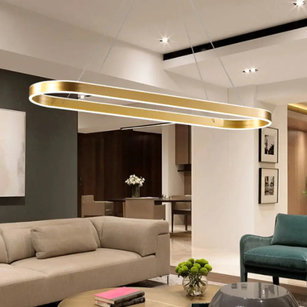 DecorBites™ Simplicity Ellipse LED Island Pendant Acrylic Ceiling Light - Black/White/Gold, Width Options: 31.5"/39"/47