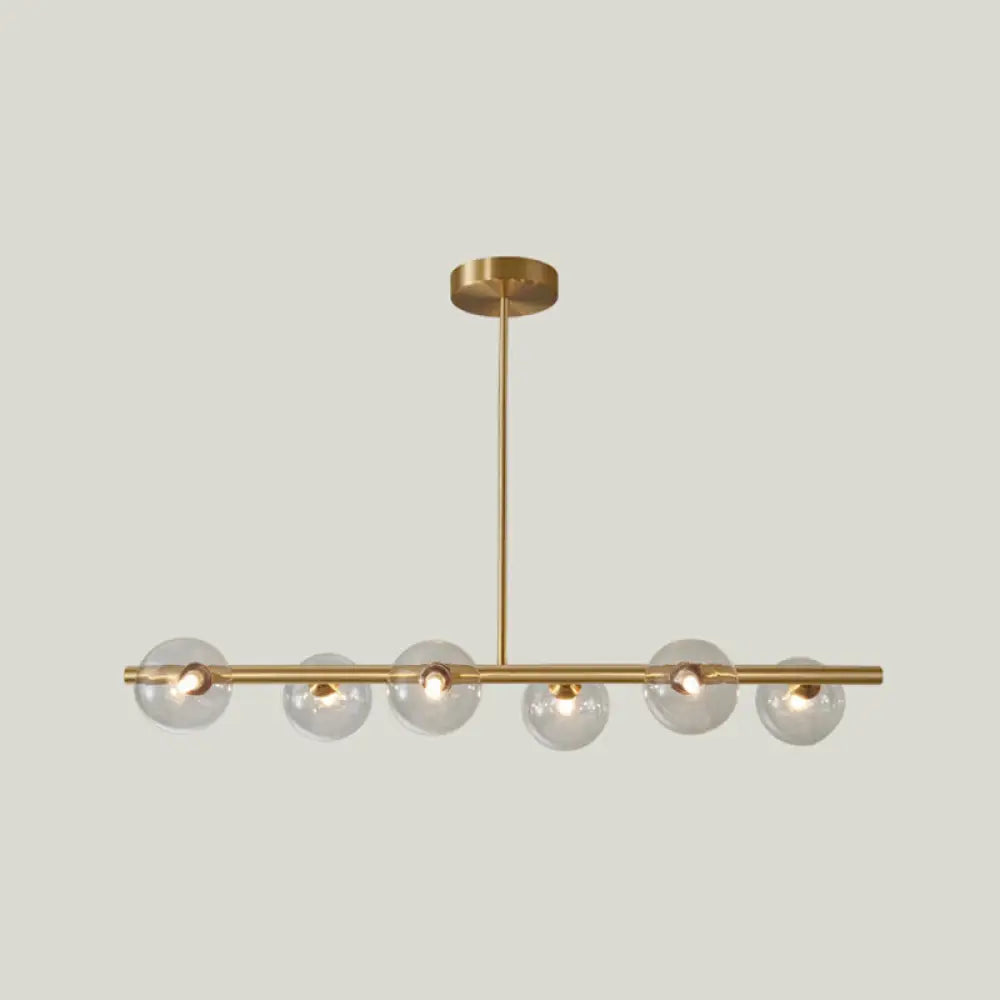 DecorBites™ Sleek and Elegant Linear Gold Island Pendant Lighting with Spherical Glass Shades for Dining Table