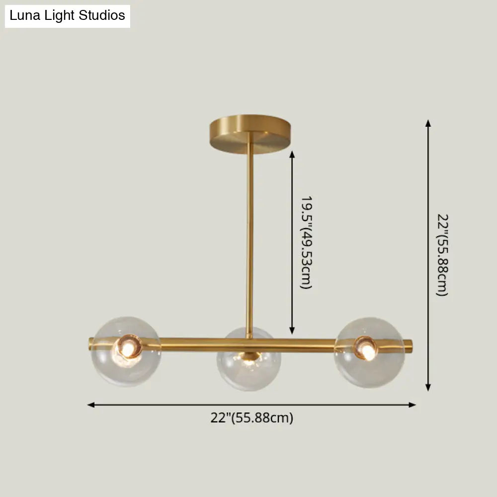 DecorBites™ Sleek and Elegant Linear Gold Island Pendant Lighting with Spherical Glass Shades for Dining Table