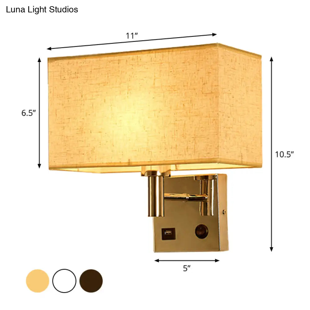 DecorBites™ Sleek Beige/Black/White Rectangle Wall Lamp - Simplicity 1-Head Fabric Bedside Lighting