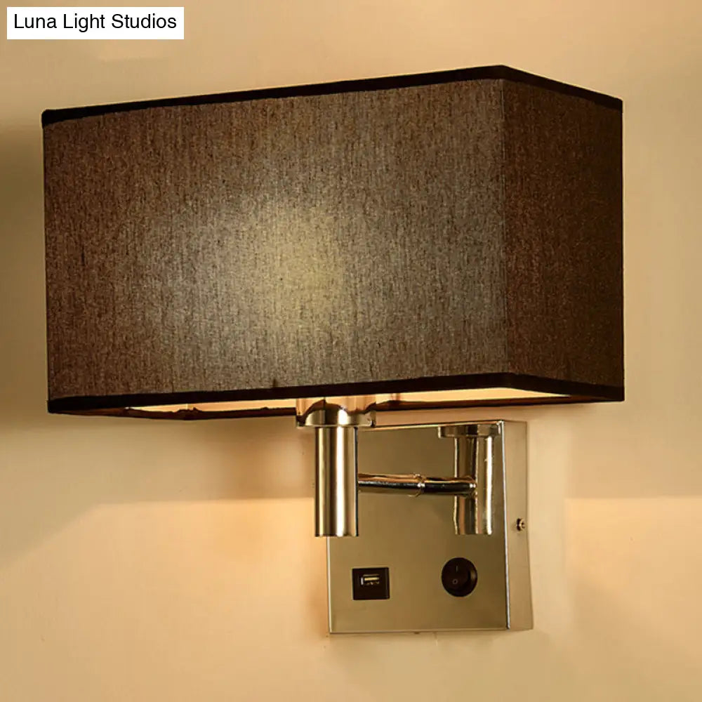 DecorBites™ Sleek Beige/Black/White Rectangle Wall Lamp - Simplicity 1-Head Fabric Bedside Lighting