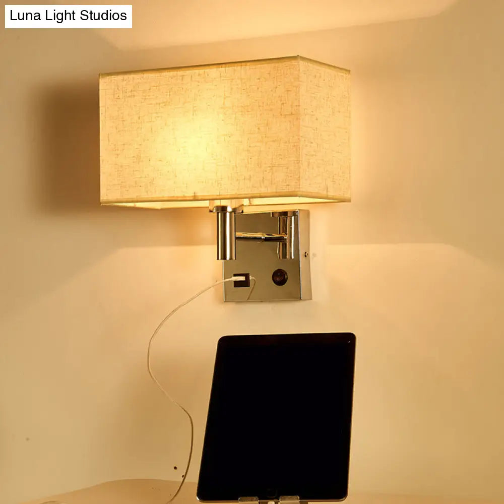 DecorBites™ Sleek Beige/Black/White Rectangle Wall Lamp - Simplicity 1-Head Fabric Bedside Lighting