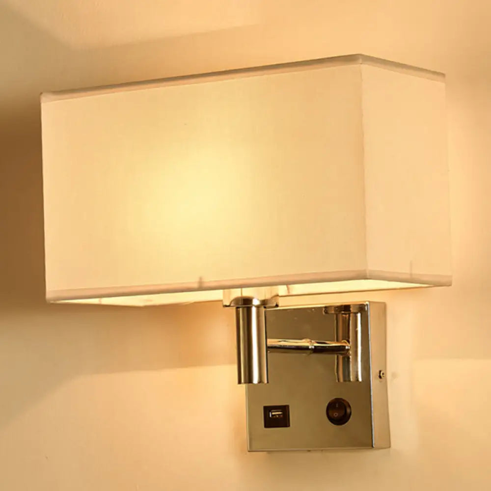 DecorBites™ Sleek Beige/Black/White Rectangle Wall Lamp - Simplicity 1-Head Fabric Bedside Lighting