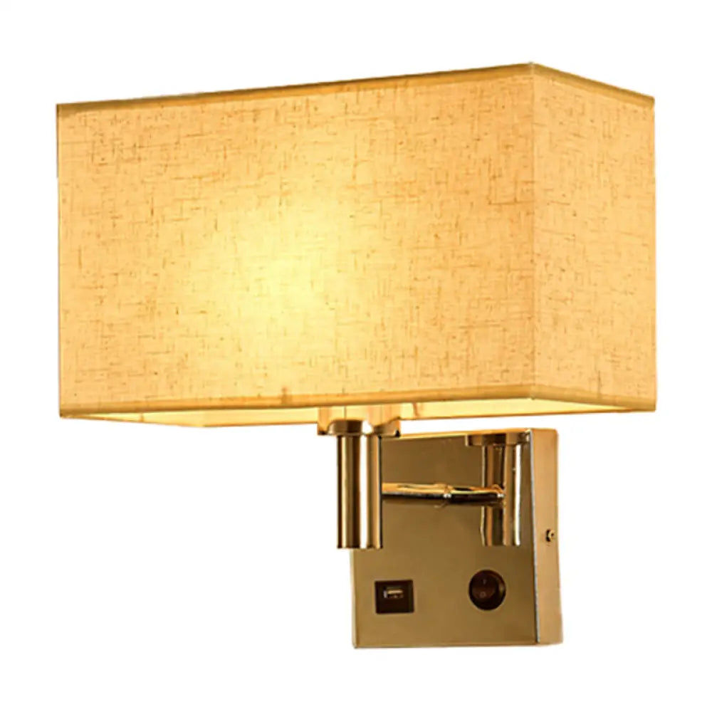 DecorBites™ Sleek Beige/Black/White Rectangle Wall Lamp - Simplicity 1-Head Fabric Bedside Lighting
