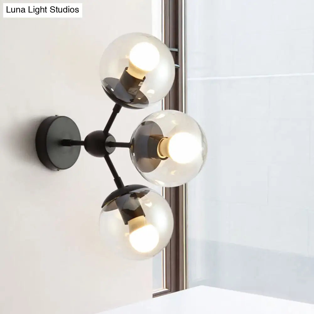 DecorBites™ Sleek Black Glass Wall Mounted Vanity Light with 3 Spherical Bulbs - Modern Bathroom Lighting