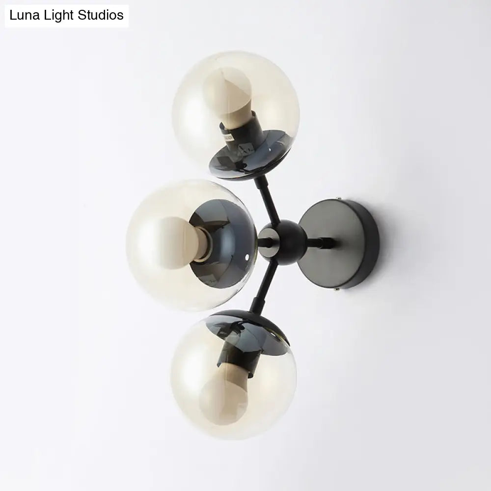 DecorBites™ Sleek Black Glass Wall Mounted Vanity Light with 3 Spherical Bulbs - Modern Bathroom Lighting