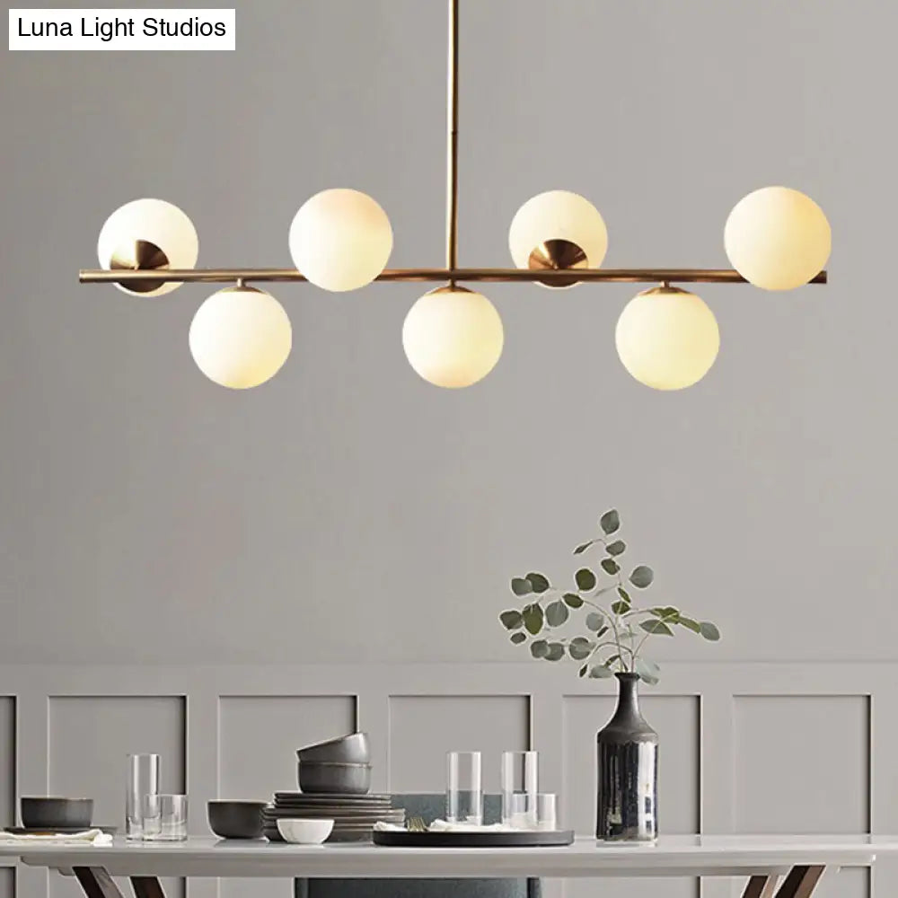 DecorBites™ Sleek Cream Glass Spherical Dining Room Pendant Light with 7 Gold Heads - Postmodern Island Lamp