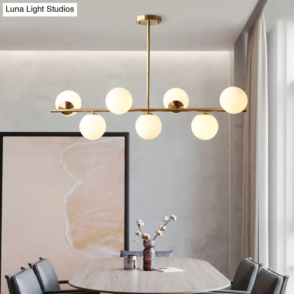 DecorBites™ Sleek Cream Glass Spherical Dining Room Pendant Light with 7 Gold Heads - Postmodern Island Lamp
