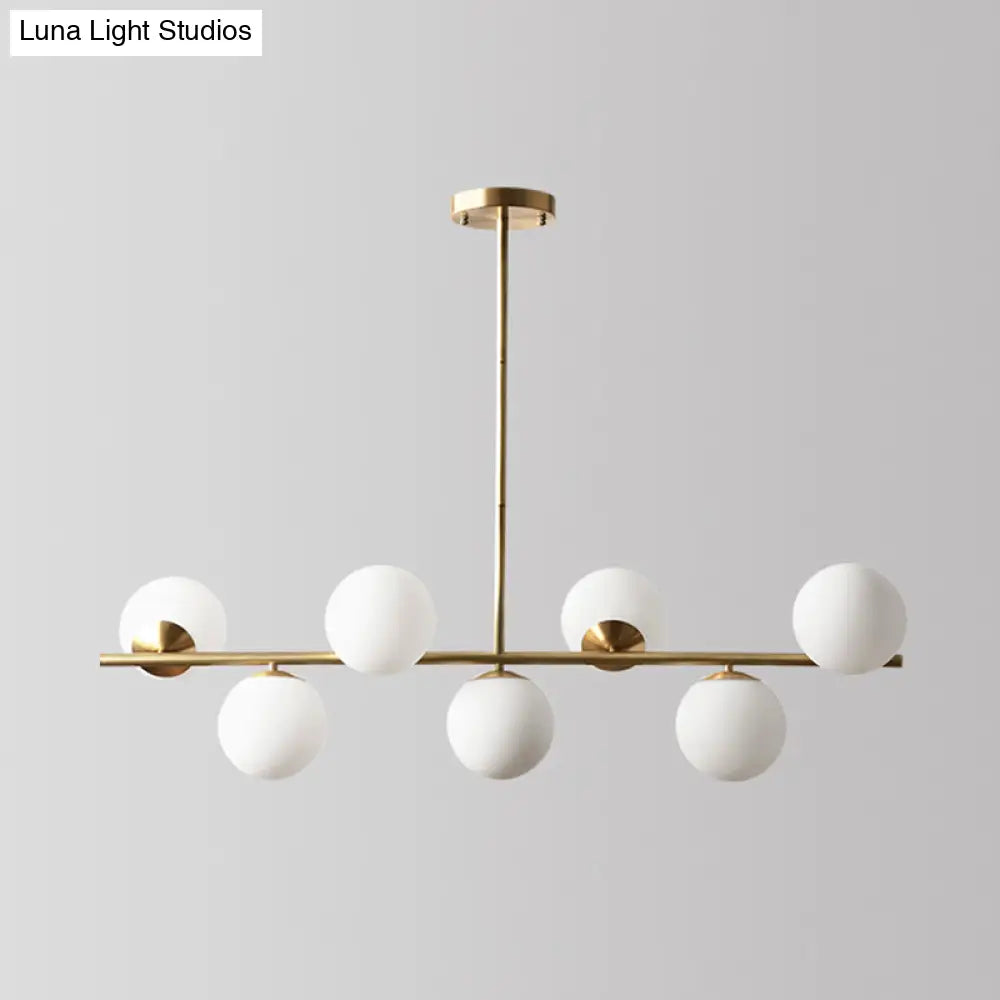 DecorBites™ Sleek Cream Glass Spherical Dining Room Pendant Light with 7 Gold Heads - Postmodern Island Lamp