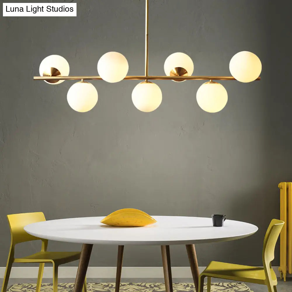 DecorBites™ Sleek Cream Glass Spherical Dining Room Pendant Light with 7 Gold Heads - Postmodern Island Lamp