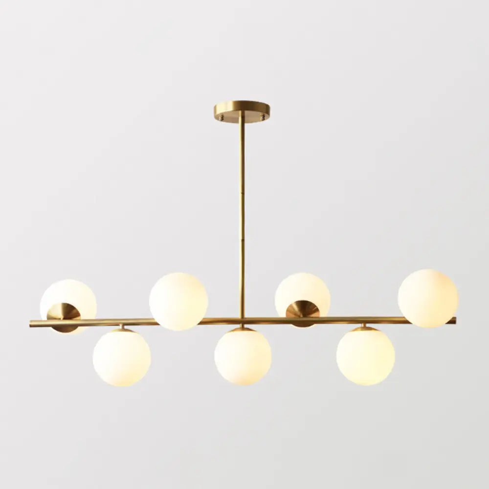 DecorBites™ Sleek Cream Glass Spherical Dining Room Pendant Light with 7 Gold Heads - Postmodern Island Lamp