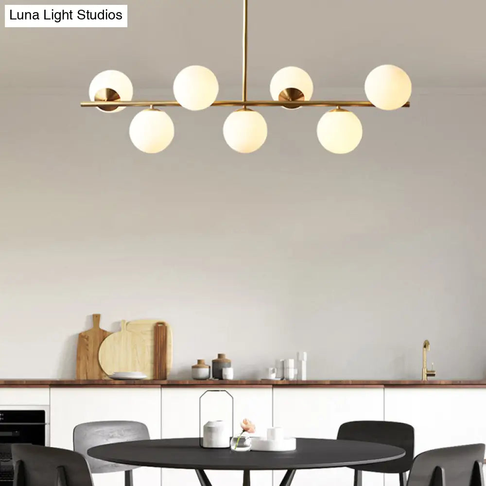 DecorBites™ Sleek Cream Glass Spherical Dining Room Pendant Light with 7 Gold Heads - Postmodern Island Lamp