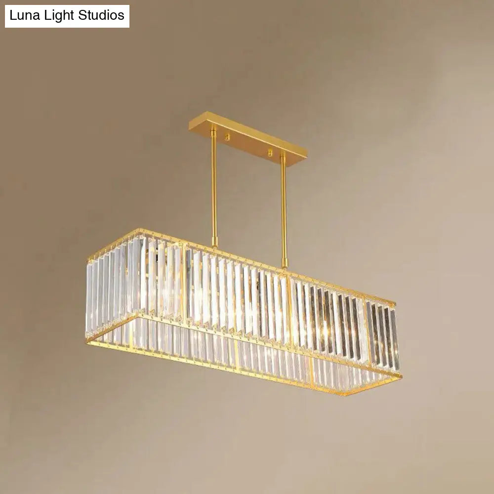 DecorBites™ Sleek Dining Room Crystal Chandelier - Rectangle Prismatic Design - 4 Bulb Island Pendant Light