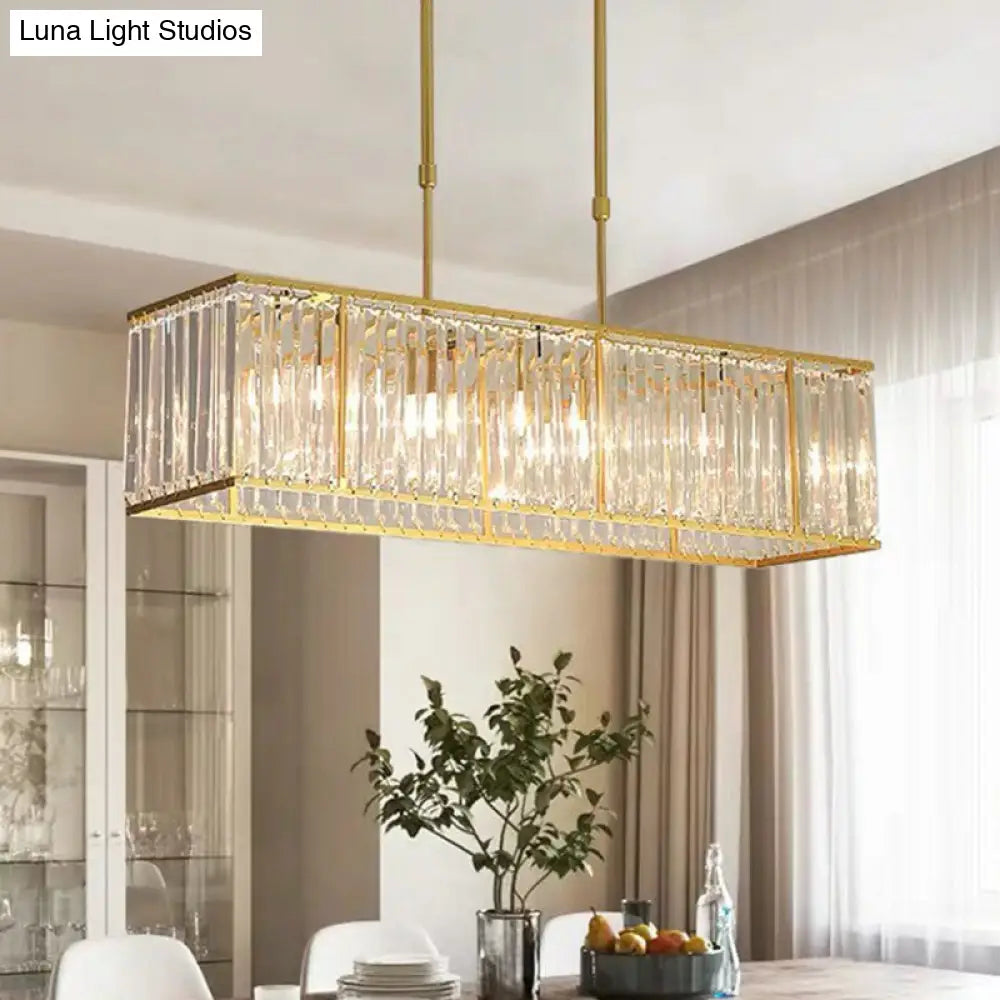 DecorBites™ Sleek Dining Room Crystal Chandelier - Rectangle Prismatic Design - 4 Bulb Island Pendant Light