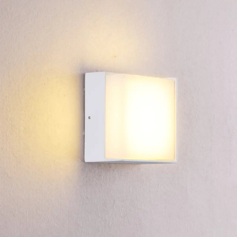 DecorBites™ Sleek Metal and Acrylic Wall Sconce: Simplistic Round/Square Shade with Warm/White LED Lighting for Hallways (White)