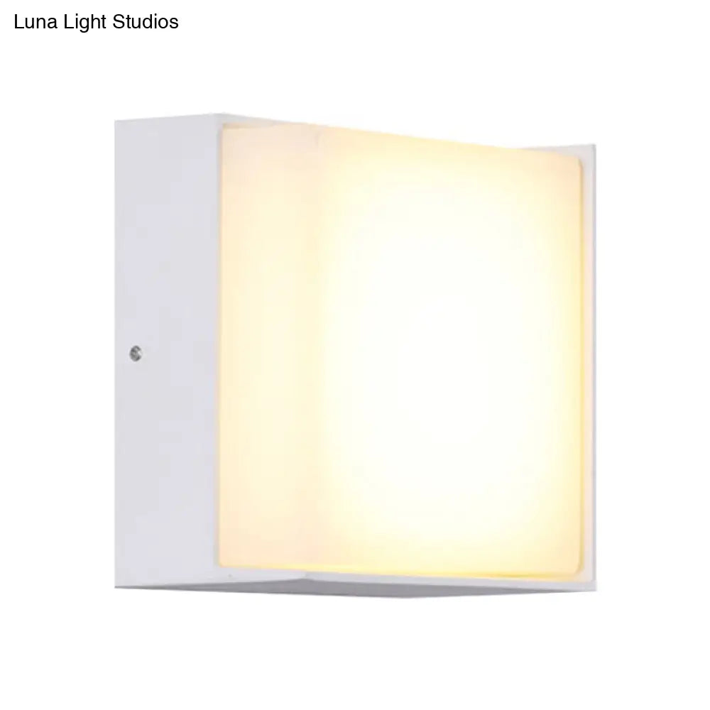 DecorBites™ Sleek Metal and Acrylic Wall Sconce: Simplistic Round/Square Shade with Warm/White LED Lighting for Hallways (White)