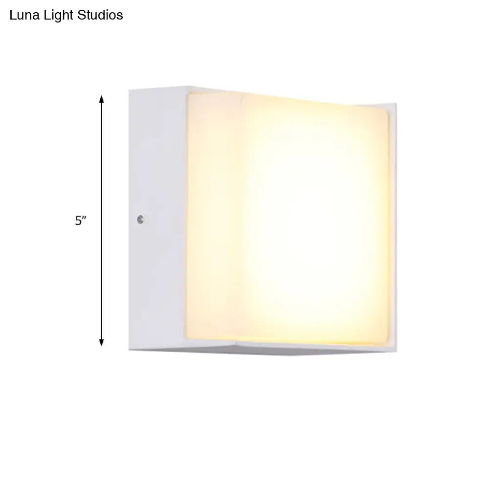 DecorBites™ Sleek Metal and Acrylic Wall Sconce: Simplistic Round/Square Shade with Warm/White LED Lighting for Hallways (White)
