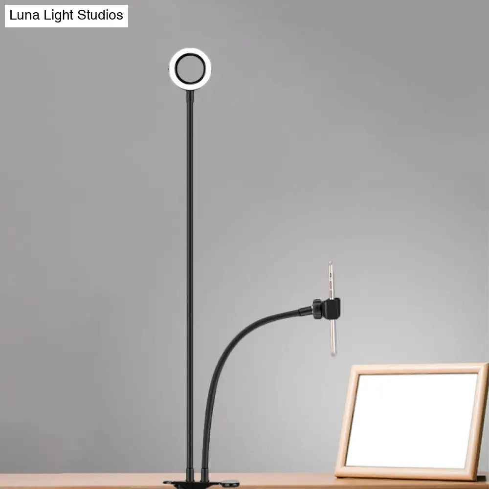 DecorBites™ Sleek Metal Round USB Mirror Lamp with Portable LED Fill Lighting and Flexible Arm, Simplicity Black/White Finish
