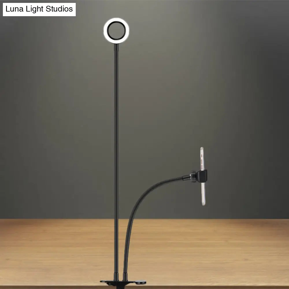 DecorBites™ Sleek Metal Round USB Mirror Lamp with Portable LED Fill Lighting and Flexible Arm, Simplicity Black/White Finish